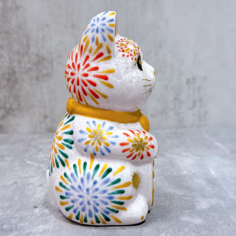 【桃火招福】日本清水燒招財貓 | 花結晶 桃 花火 左