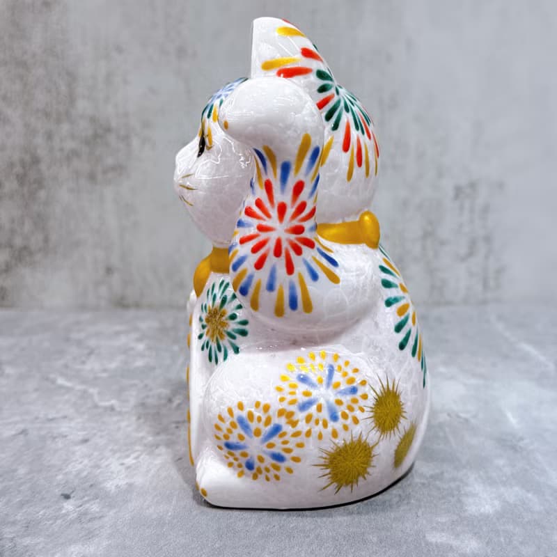 【桃火招福】日本清水燒招財貓 | 花結晶 桃 花火 左