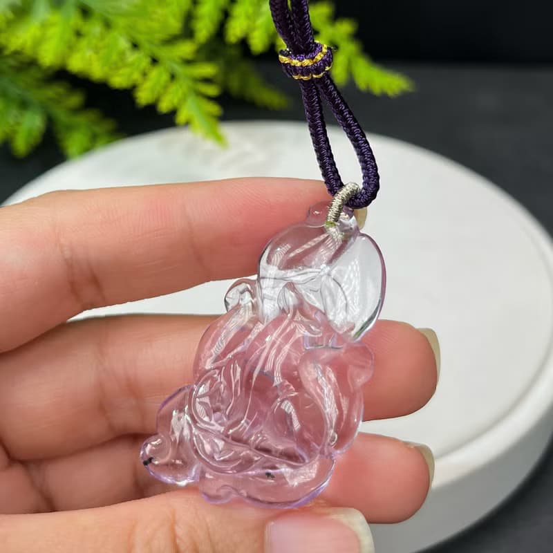 精品紫水晶吊墜項錬冰透凈體手雕九尾狐紫色水晶智慧守護吸引貴人