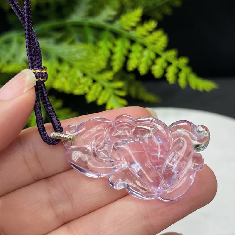 精品紫水晶吊墜項錬冰透凈體手雕九尾狐紫色水晶智慧守護吸引貴人