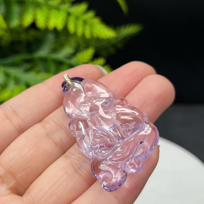 精品紫水晶吊墜項錬冰透凈體手雕九尾狐紫色水晶智慧守護吸引貴人