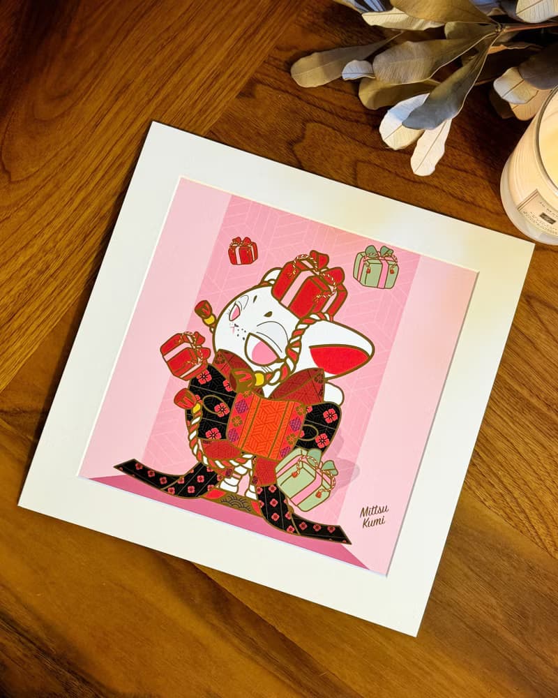 【招財貓】Mittsu Kumi 原創作品-卡紙框裝裱、藝術微噴畫
