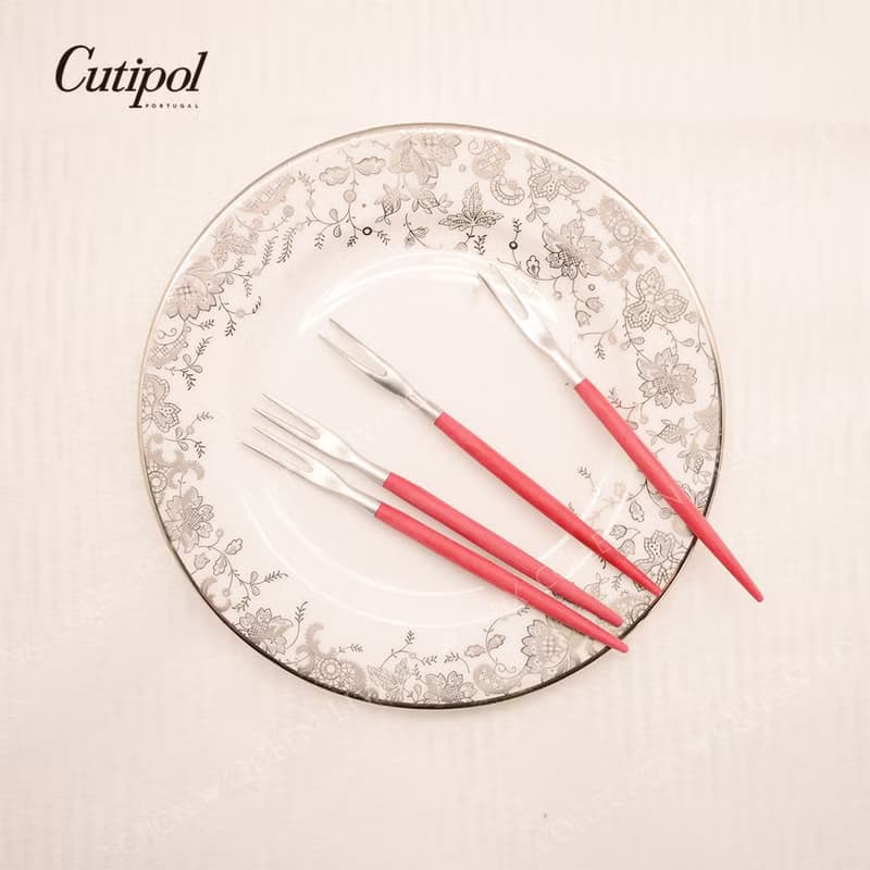 葡萄牙 Cutipol | GOA / 紅銀12CM迷你水果叉四件組