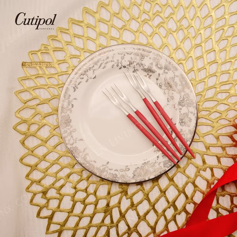 葡萄牙 Cutipol | GOA / 紅銀12CM迷你水果叉四件組
