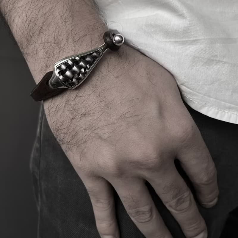The Levant II -  Leather and 925k Sterling Silver Bracelet for Men