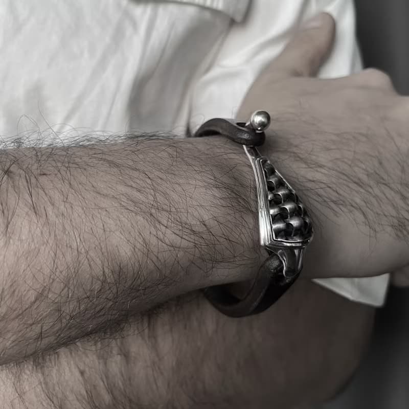 The Levant II -  Leather and 925k Sterling Silver Bracelet for Men