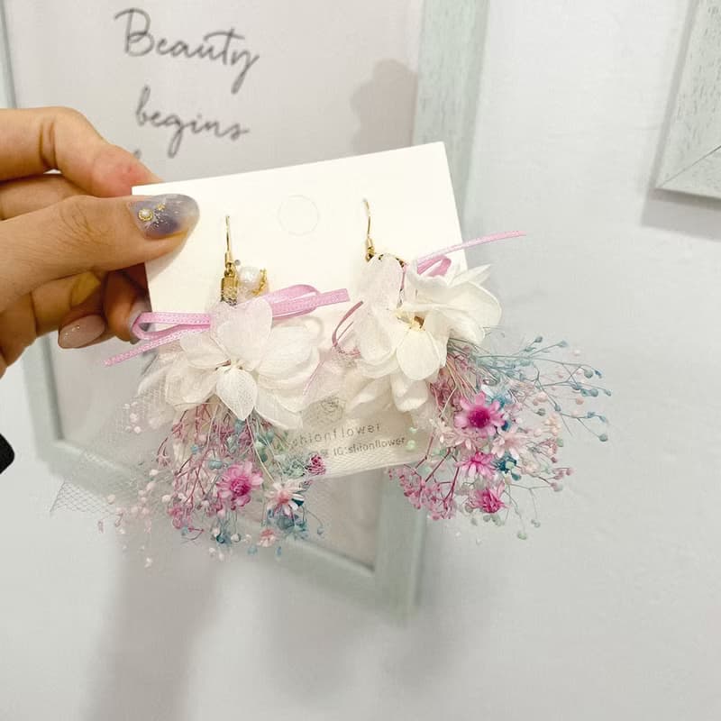 【耳環】永生小星花蕾絲花束耳環 8/11紫苑花屋FB直播介紹