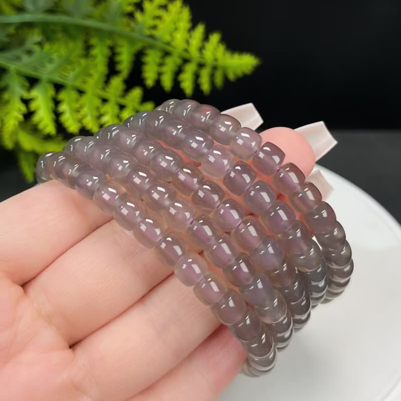 天然煙紫瑪瑙手串冰透起光直切桶珠疊戴單圈女款手環柔美迷人7mm