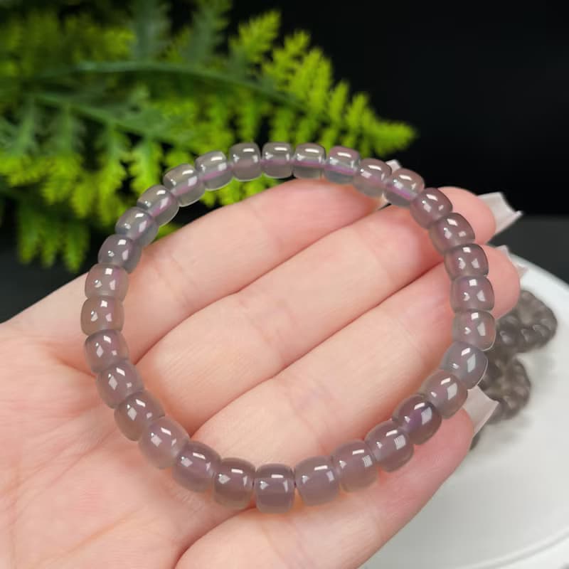 天然煙紫瑪瑙手串冰透起光直切桶珠疊戴單圈女款手環柔美迷人7mm