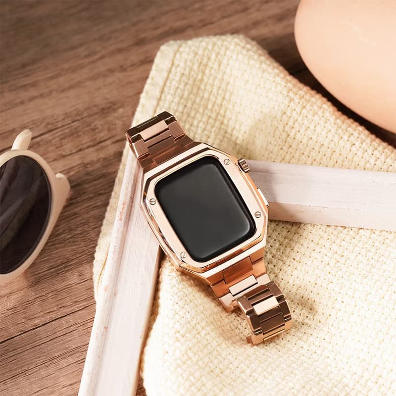 Apple watch - 細緻打磨不鏽鋼保護殼x錶帶套組 - 玫瑰金殼