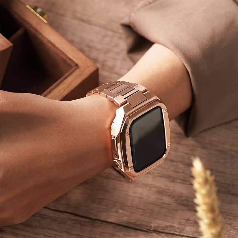 Apple watch - 細緻打磨不鏽鋼保護殼x錶帶套組 - 玫瑰金殼