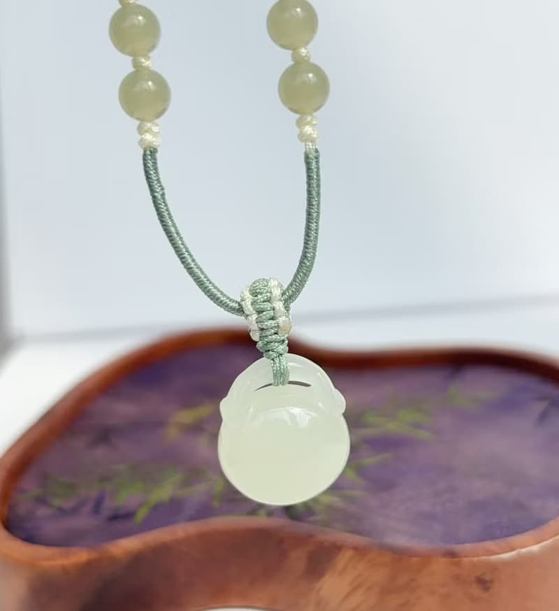 天然晴水和田玉如意鎖項鏈吊墜福袋鎖福包吉祥如意吊墜女生禮物