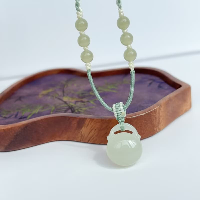 天然晴水和田玉如意鎖項鏈吊墜福袋鎖福包吉祥如意吊墜女生禮物