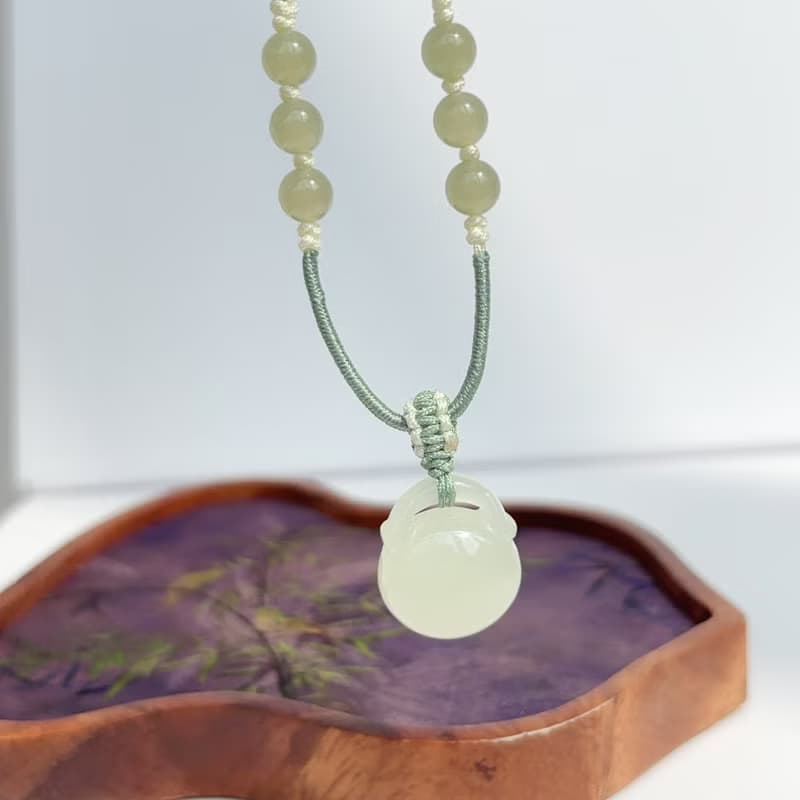 天然晴水和田玉如意鎖項鏈吊墜福袋鎖福包吉祥如意吊墜女生禮物