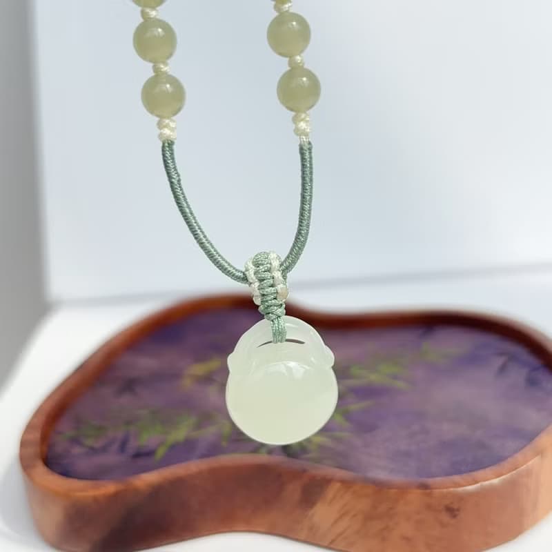 天然晴水和田玉如意鎖項鏈吊墜福袋鎖福包吉祥如意吊墜女生禮物