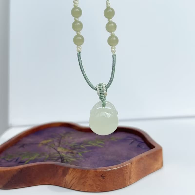 天然晴水和田玉如意鎖項鏈吊墜福袋鎖福包吉祥如意吊墜女生禮物