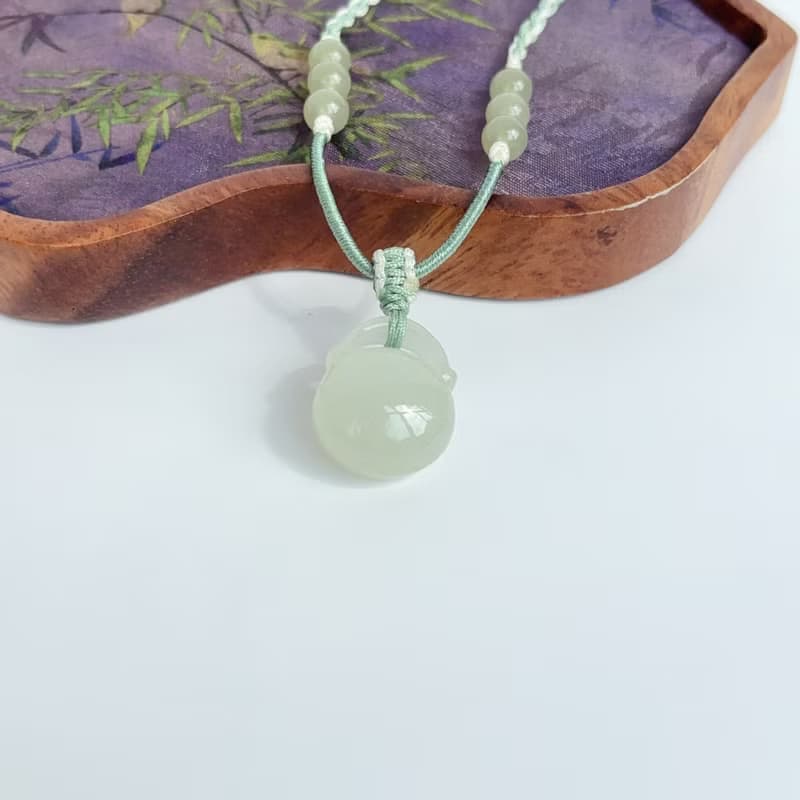 天然晴水和田玉如意鎖項鏈吊墜福袋鎖福包吉祥如意吊墜女生禮物