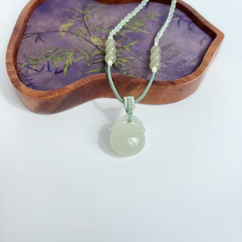 天然晴水和田玉如意鎖項鏈吊墜福袋鎖福包吉祥如意吊墜女生禮物