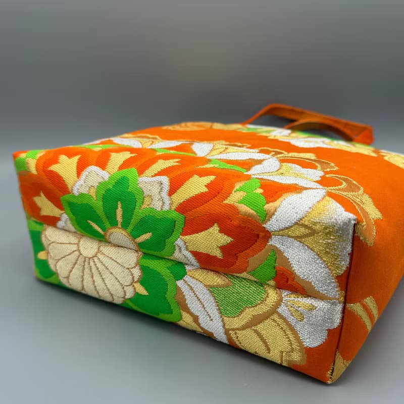 着物 帯 帯締め ハンドメイド トートバッグ リメイク オレンジ