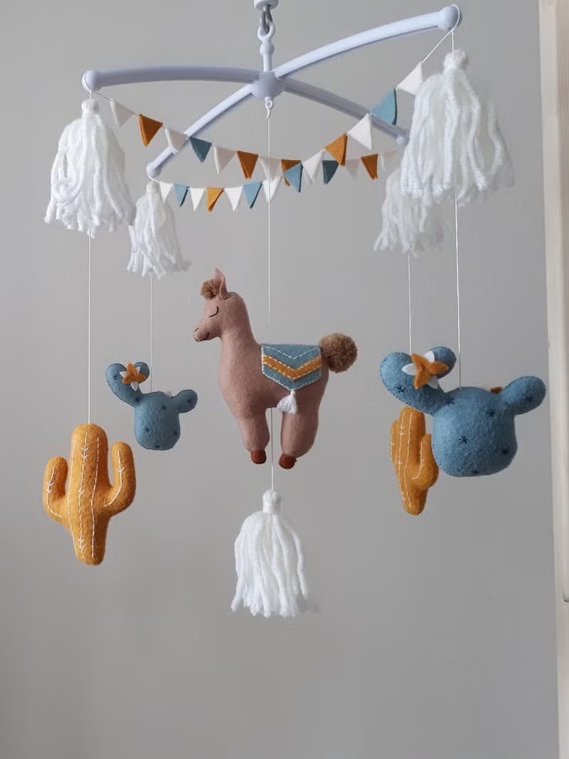 Mobile baby boho nursery decor, llama crib mobile, newborn & new parents gift