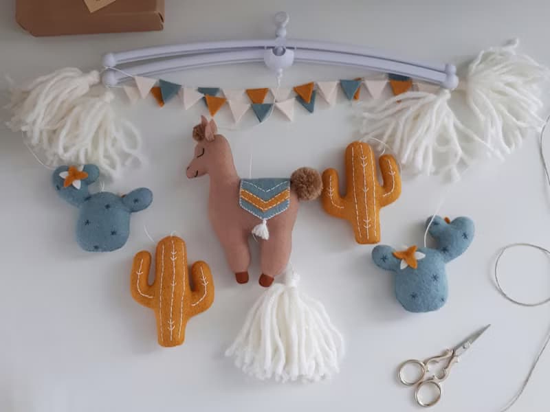 Mobile baby boho nursery decor, llama crib mobile, newborn & new parents gift