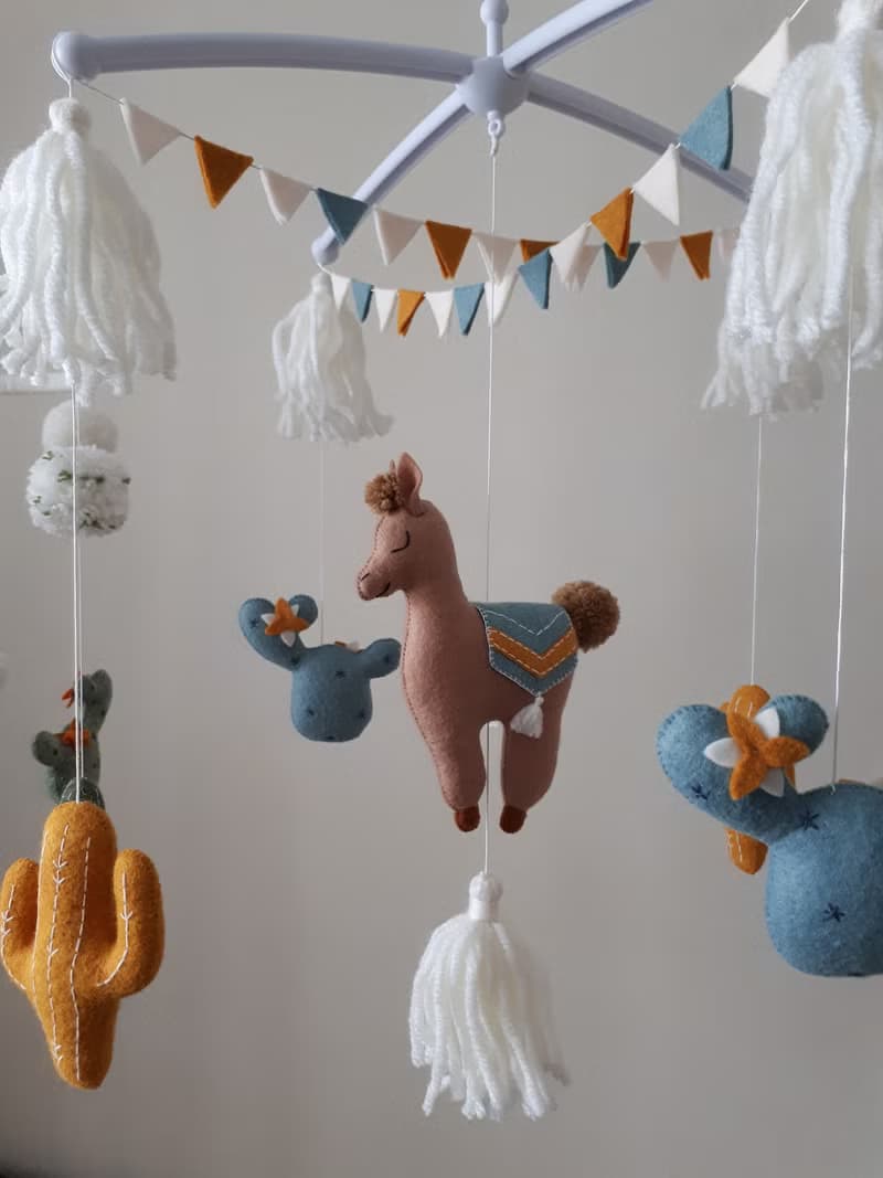 Mobile baby boho nursery decor, llama crib mobile, newborn & new parents gift