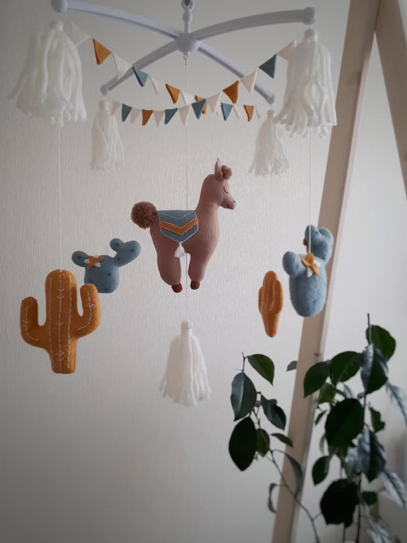 Mobile baby boho nursery decor, llama crib mobile, newborn & new parents gift