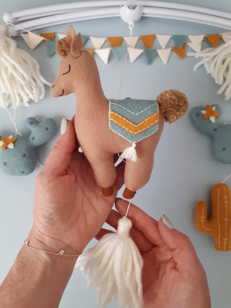Mobile baby boho nursery decor, llama crib mobile, newborn & new parents gift