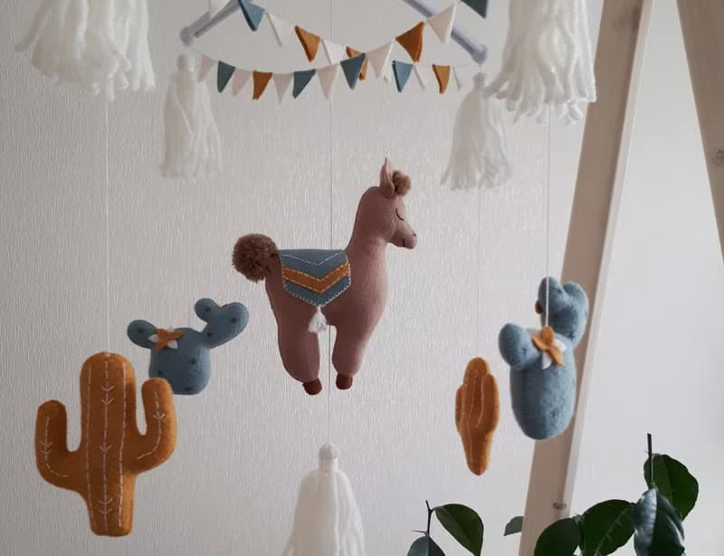 Mobile baby boho nursery decor, llama crib mobile, newborn & new parents gift