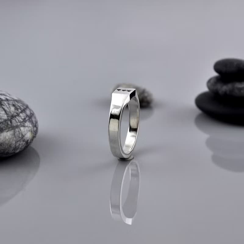 黑CZ石小印章戒指 / 尾戒 925純銀 Men's jewelry