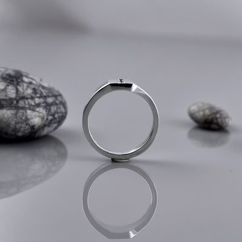 黑CZ石小印章戒指 / 尾戒 925純銀 Men's jewelry