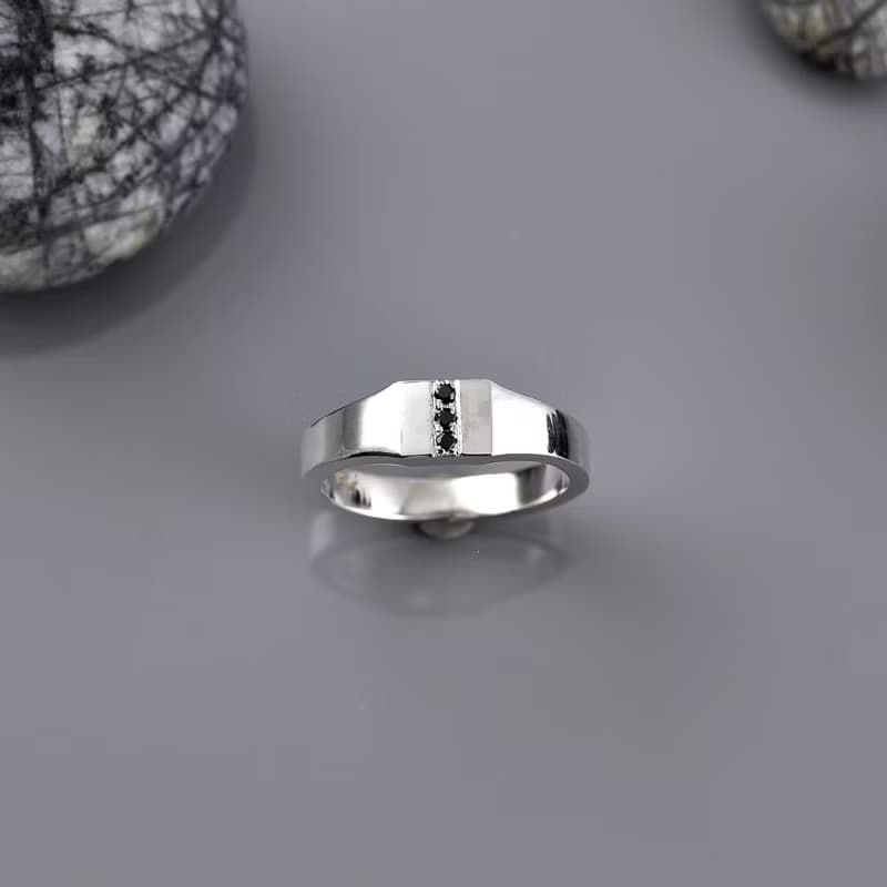 黑CZ石小印章戒指 / 尾戒 925純銀 Men's jewelry