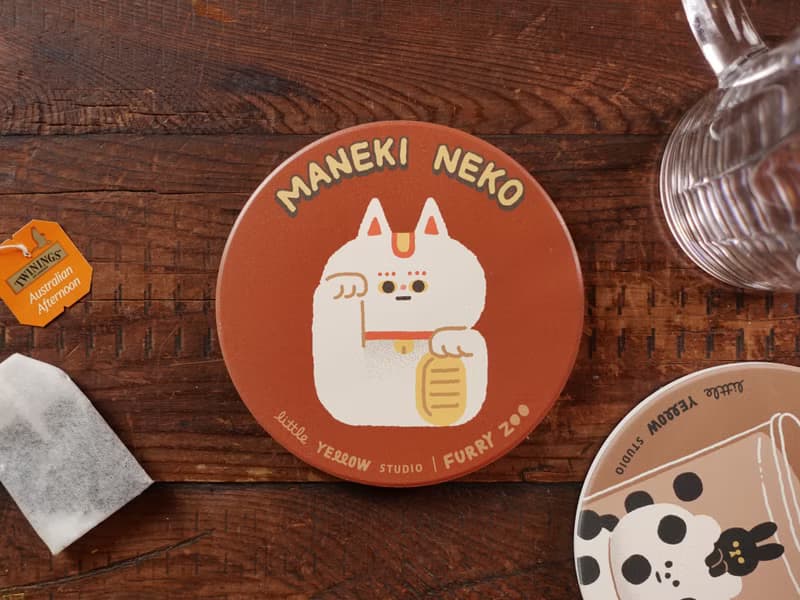 Furry Zoo 陶瓷吸水杯墊 - 麻辣鍋熊 / 鳳梨黑熊 / 招財貓