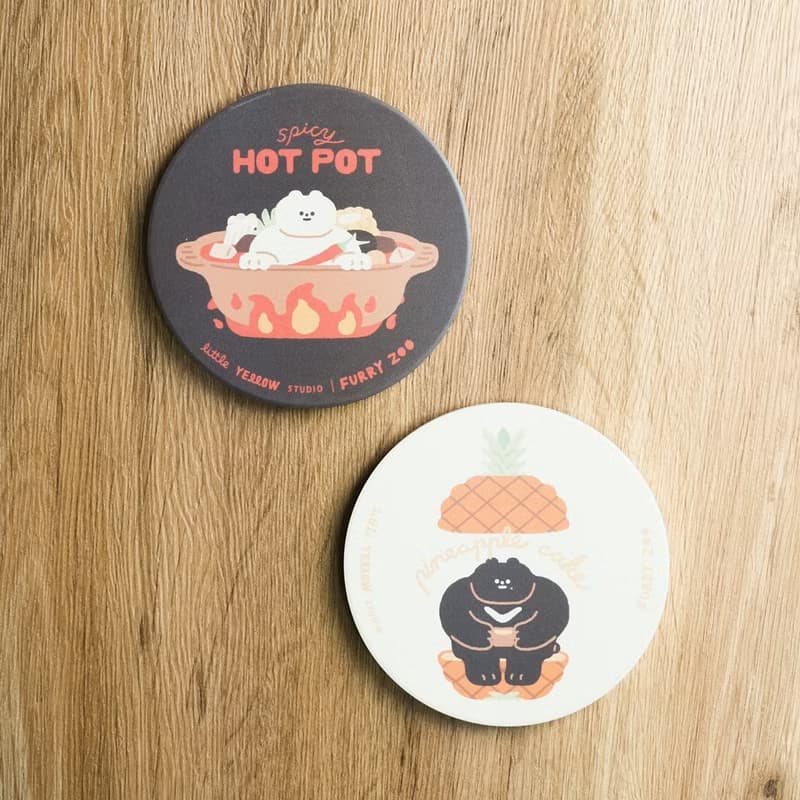 Furry Zoo 陶瓷吸水杯墊 - 麻辣鍋熊 / 鳳梨黑熊 / 招財貓