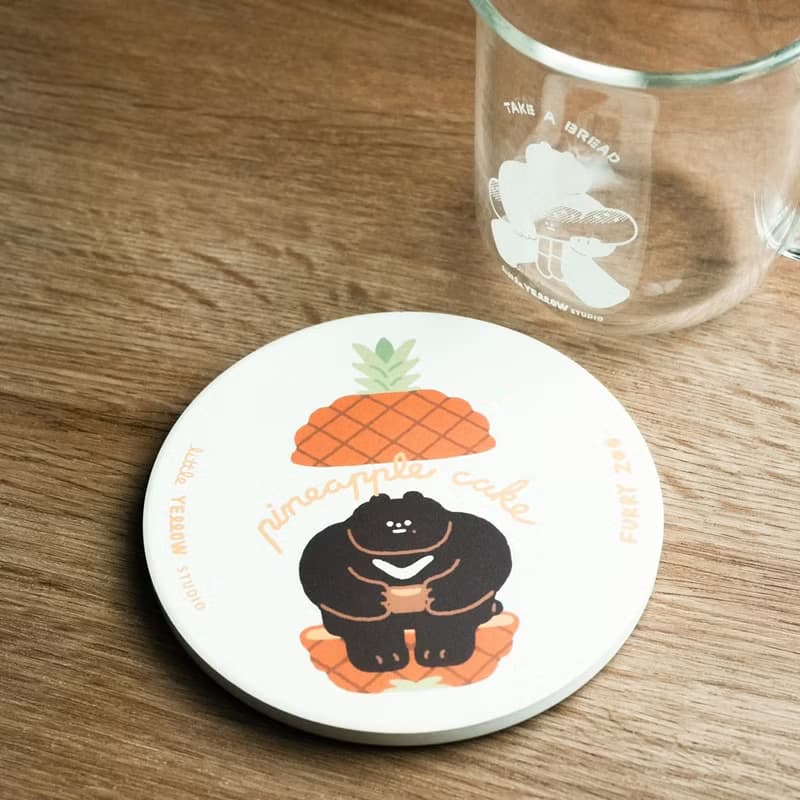Furry Zoo 陶瓷吸水杯墊 - 麻辣鍋熊 / 鳳梨黑熊 / 招財貓