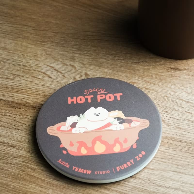 Furry Zoo 陶瓷吸水杯墊 - 麻辣鍋熊 / 鳳梨黑熊 / 招財貓