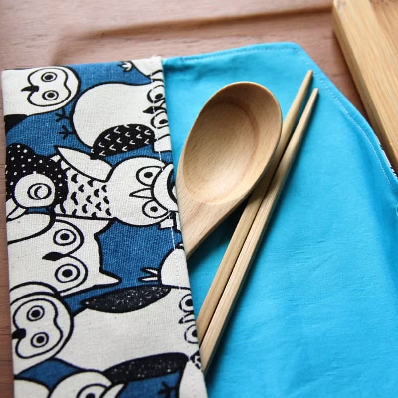 文青風環保筷袋 ~守護  藍 貓頭鷹 收納包.環保筷袋.手作餐具袋