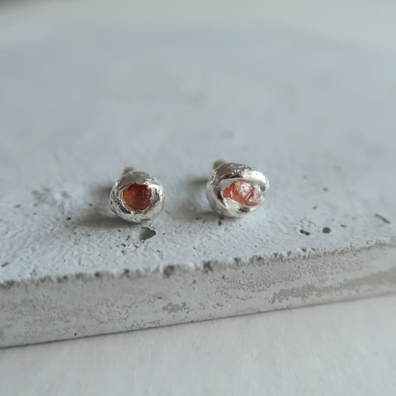 999純銀 藍寶石 尖晶石 熔岩 耳環 耳夾 免費送禮包裝