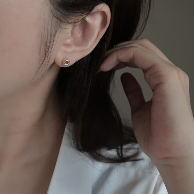 999純銀 藍寶石 尖晶石 熔岩 耳環 耳夾 免費送禮包裝