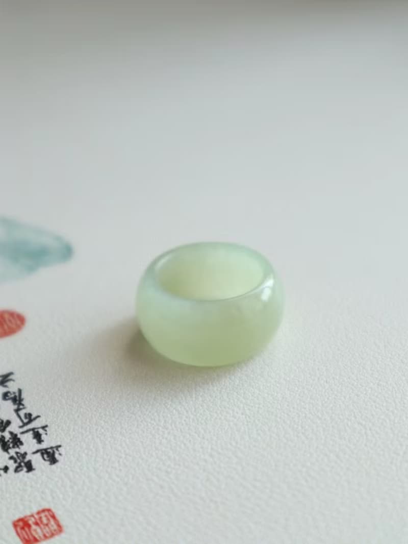 天然和田玉指環戒指扳指厚脂型純手工雕刻料子細膩油潤內徑16.8mm