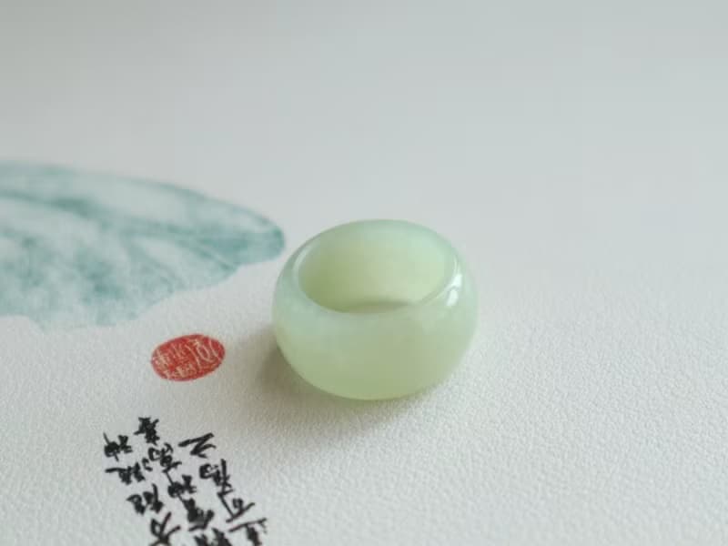 天然和田玉指環戒指扳指厚脂型純手工雕刻料子細膩油潤內徑16.8mm