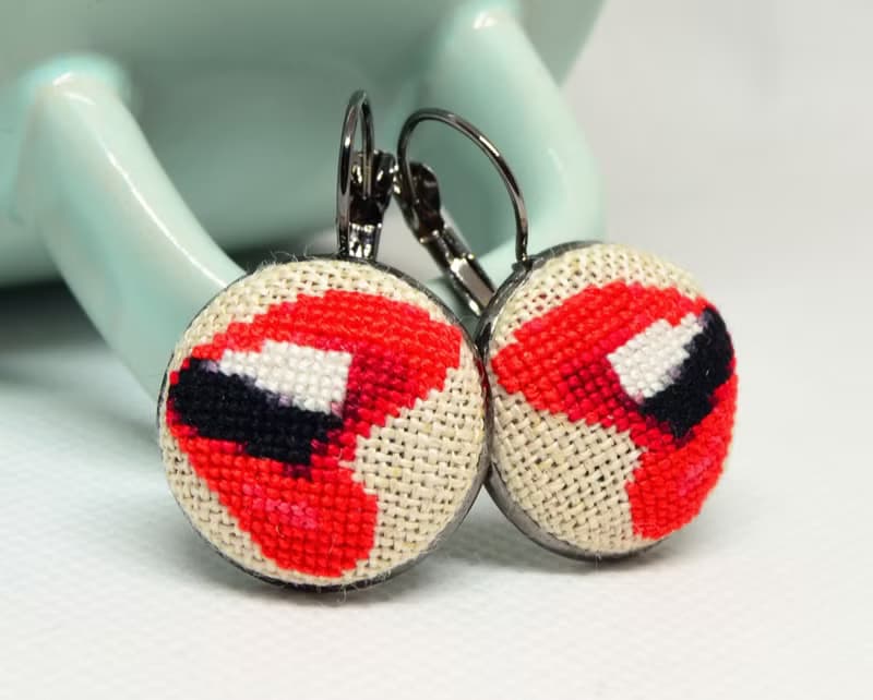 紅唇刺繡耳環 手工美麗現代禮物