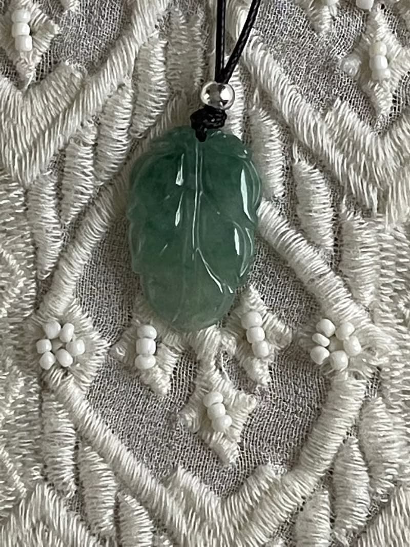 葉子翡翠吊墜項鍊緬甸玉 無優化 天然A貨翡翠 冰飄綠花翡翠葉子