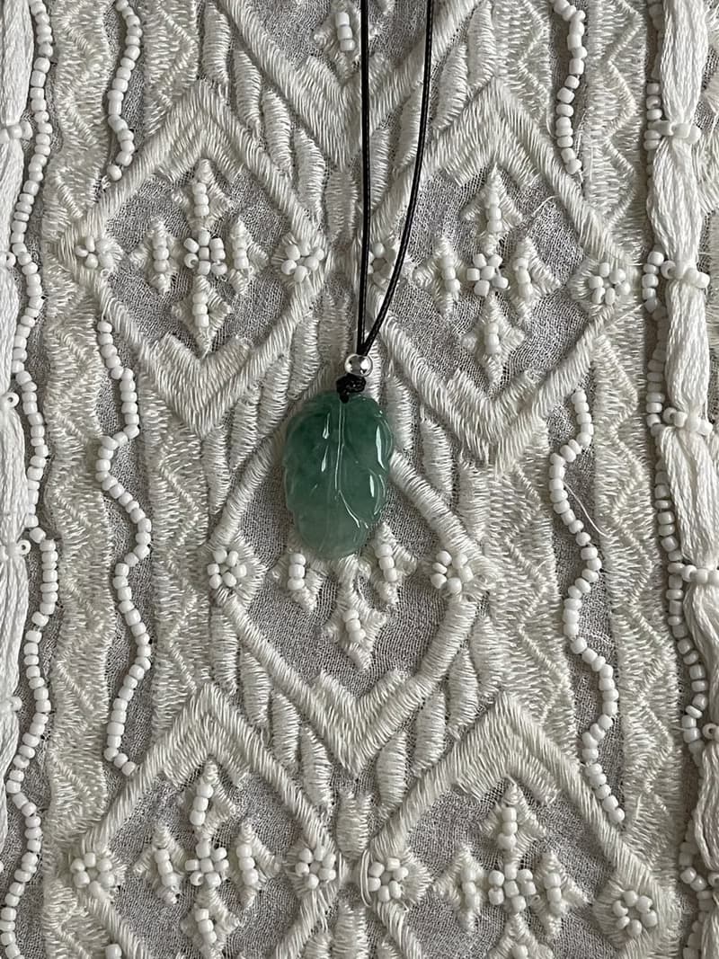 葉子翡翠吊墜項鍊緬甸玉 無優化 天然A貨翡翠 冰飄綠花翡翠葉子