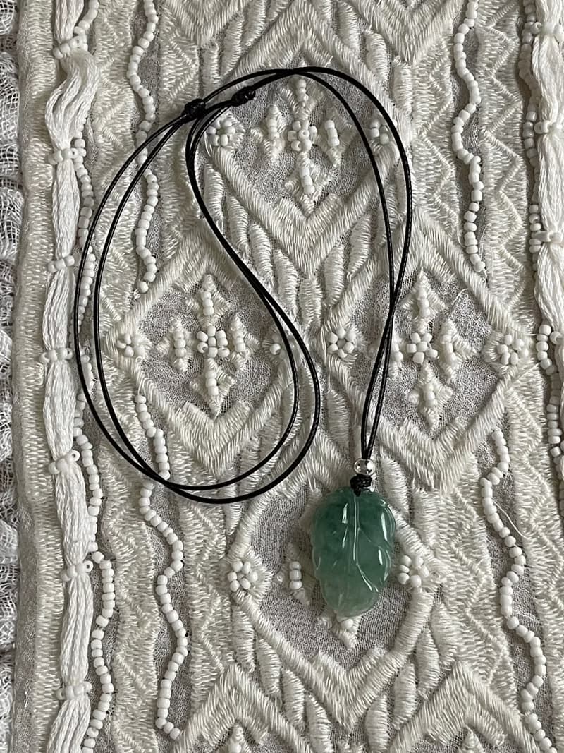 葉子翡翠吊墜項鍊緬甸玉 無優化 天然A貨翡翠 冰飄綠花翡翠葉子