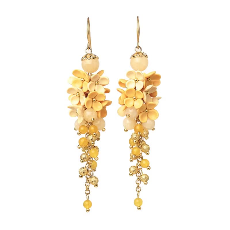 Yellow Statement Earrings With Tiny Flowers Foral Earrings Polymer Clay Earrings