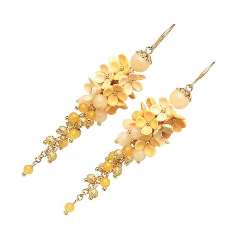 Yellow Statement Earrings With Tiny Flowers Foral Earrings Polymer Clay Earrings