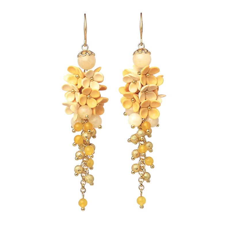 Yellow Statement Earrings With Tiny Flowers Foral Earrings Polymer Clay Earrings