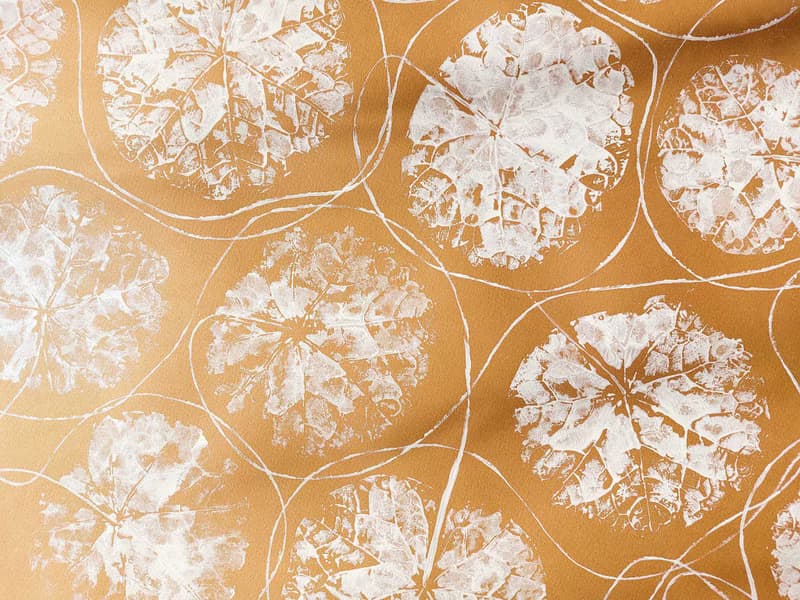 Ochre and beige textured leaves plant wall art Monotype print Original artwork