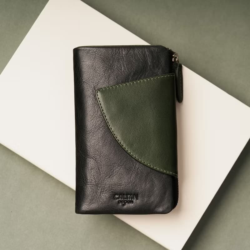 【24hr快速出貨】真皮撞色中夾-075259bk/gr 母錢包